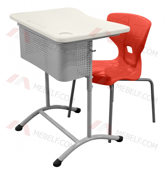 Школьный стол с перфорированным экраном ШСТ13 и стул ШС11, белый и оранжевый