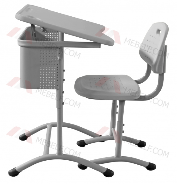 Школьный стол с наклонной столешницей ШСТ15 и стул ШС03, серый